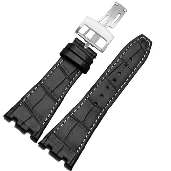Pentru AP 15400 curele 26mm watchband negru|albastru maro Piele naturala lucrate Manual Ceas Bandă de oțel de implementare catarama